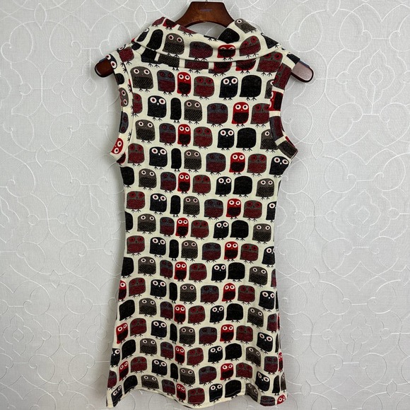 Dily Owl Dress Size Small Multicolor Cowl Neck Pleated Pullover Sleeveless - Picture 8 of 11
